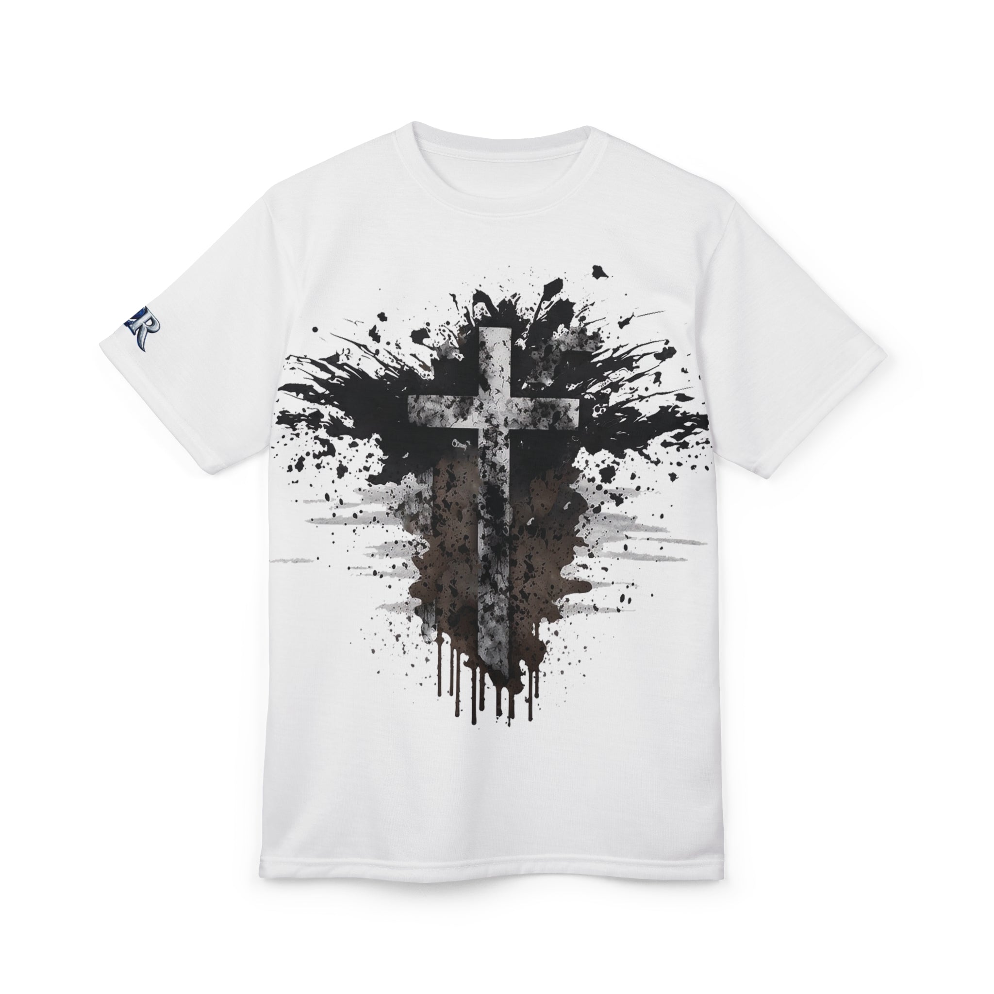 Christian Cross Splatter T-Shirt — Grunge Faith Graphic Tee